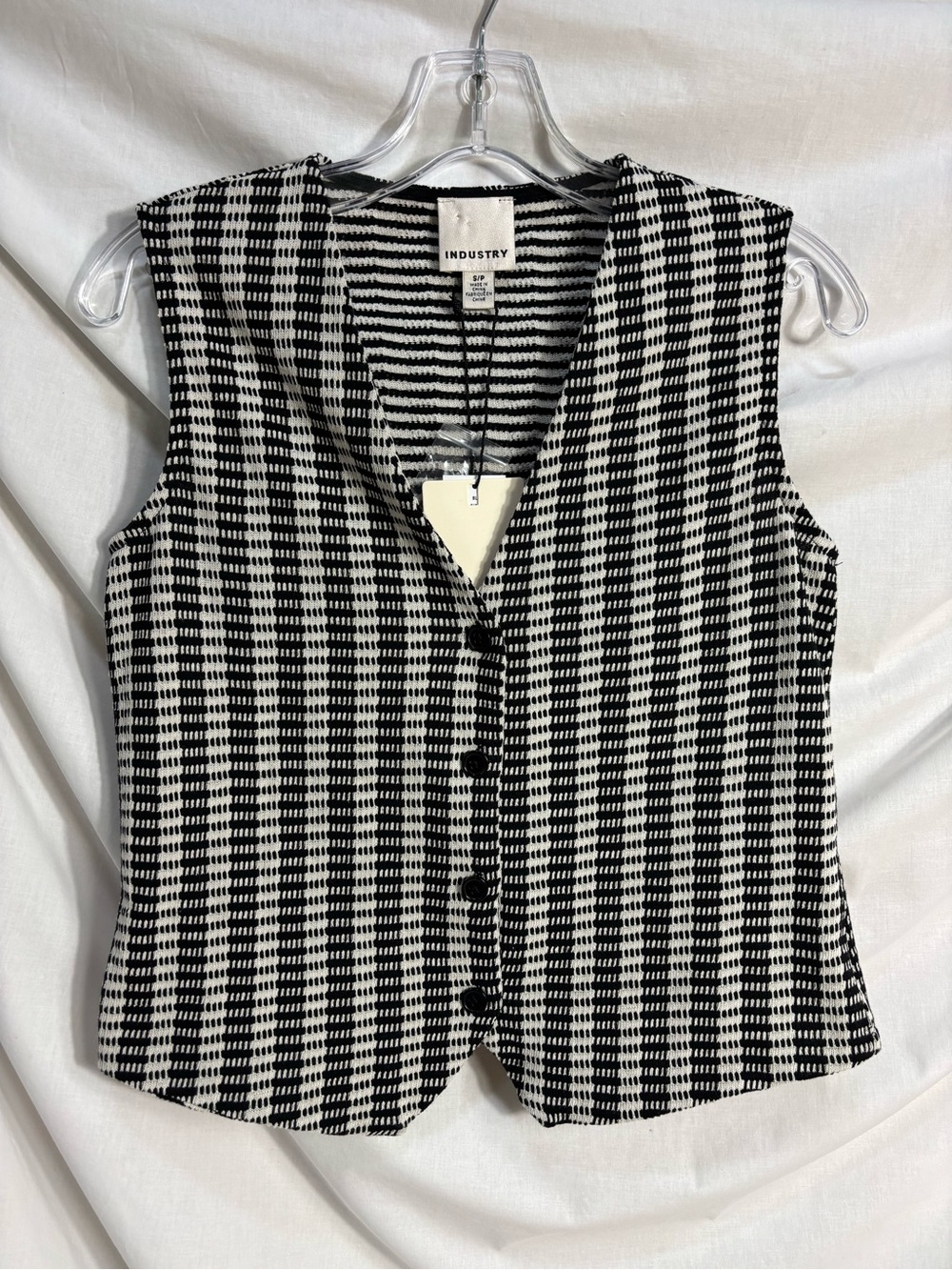 New Industry Black Check Textured Knit Vest S ~ NWT